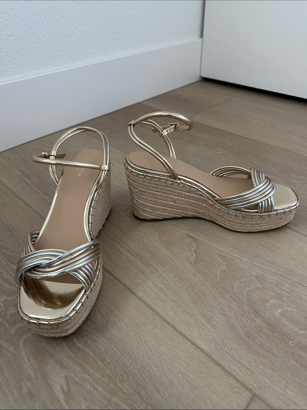Ted Baker London Gold, silver, rose gold Braided Strap Espadrille Wedge Sandals